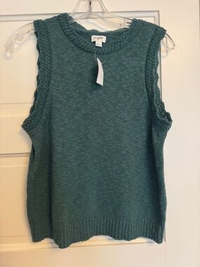 J. Crew Teal Knit Sleeveless Shell with Scalloped Trim